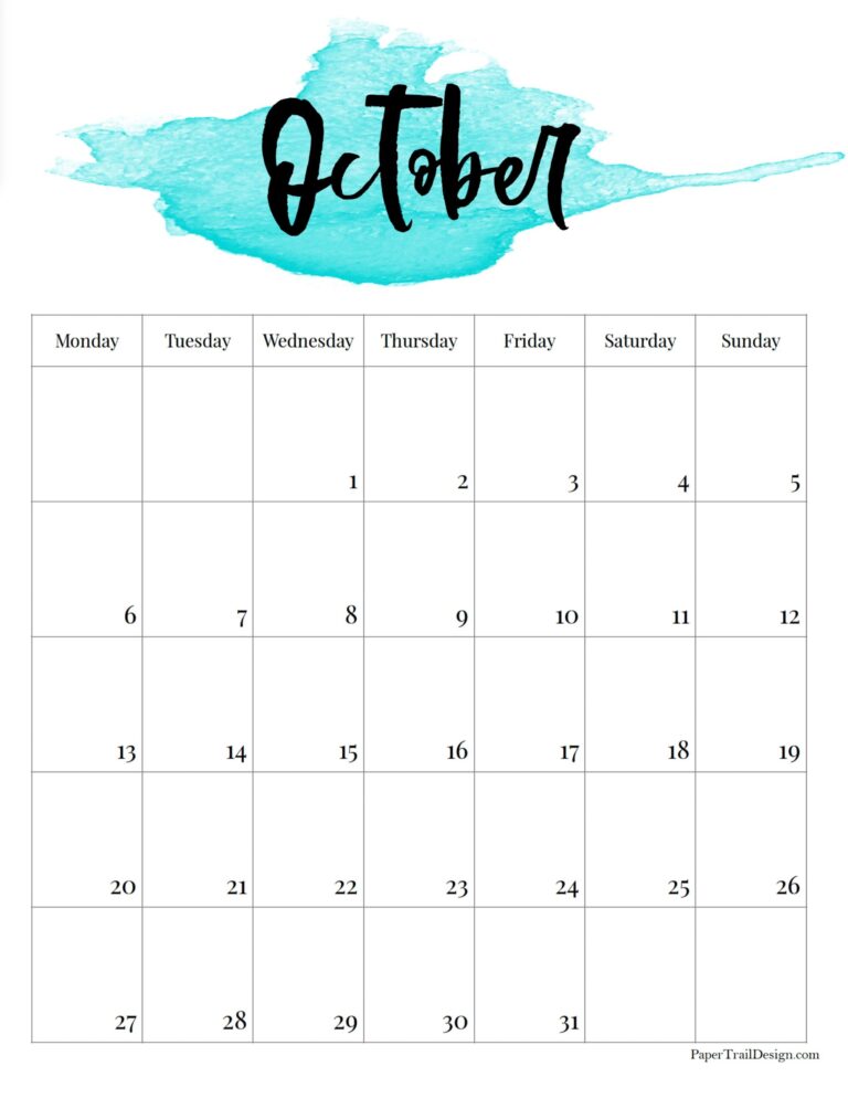 2025 Monday Start Watercolor Calendar Paper Trail Design