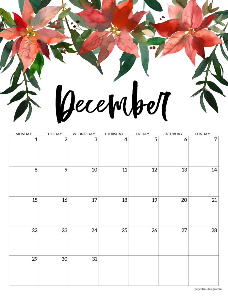 Free Printable 2025 Floral Calendar Monday Start Paper Trail Design