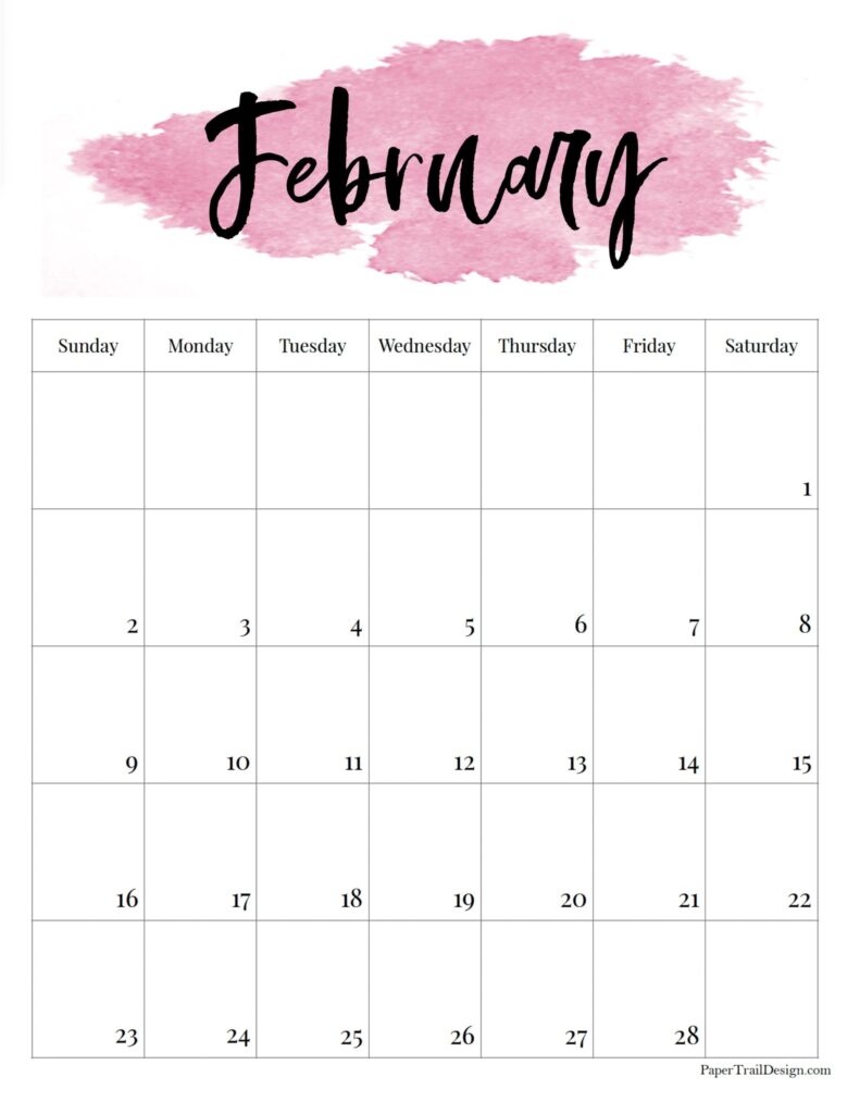 2025 Printable Calendar - Watercolor - Paper Trail Design