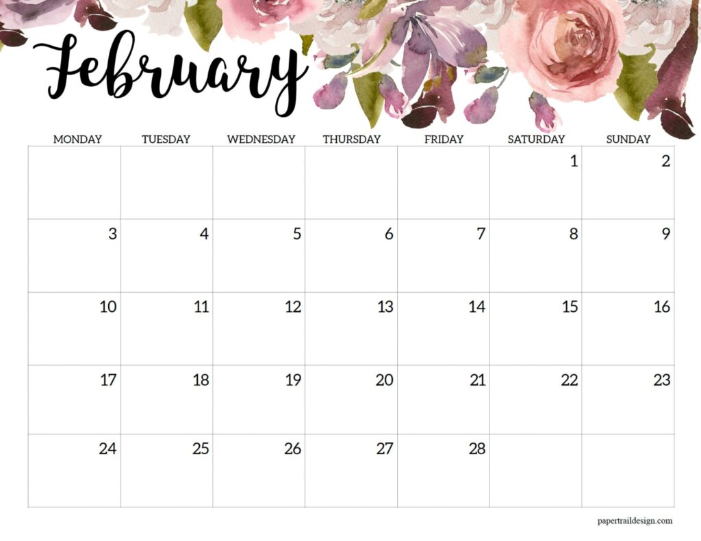 2025 Monday Start Floral Calendar Paper Trail Design