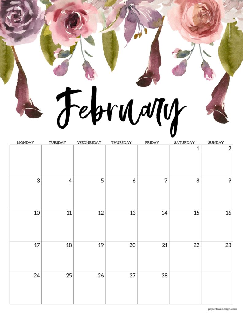 Free Printable 2025 Floral Calendar Monday Start Paper Trail Design