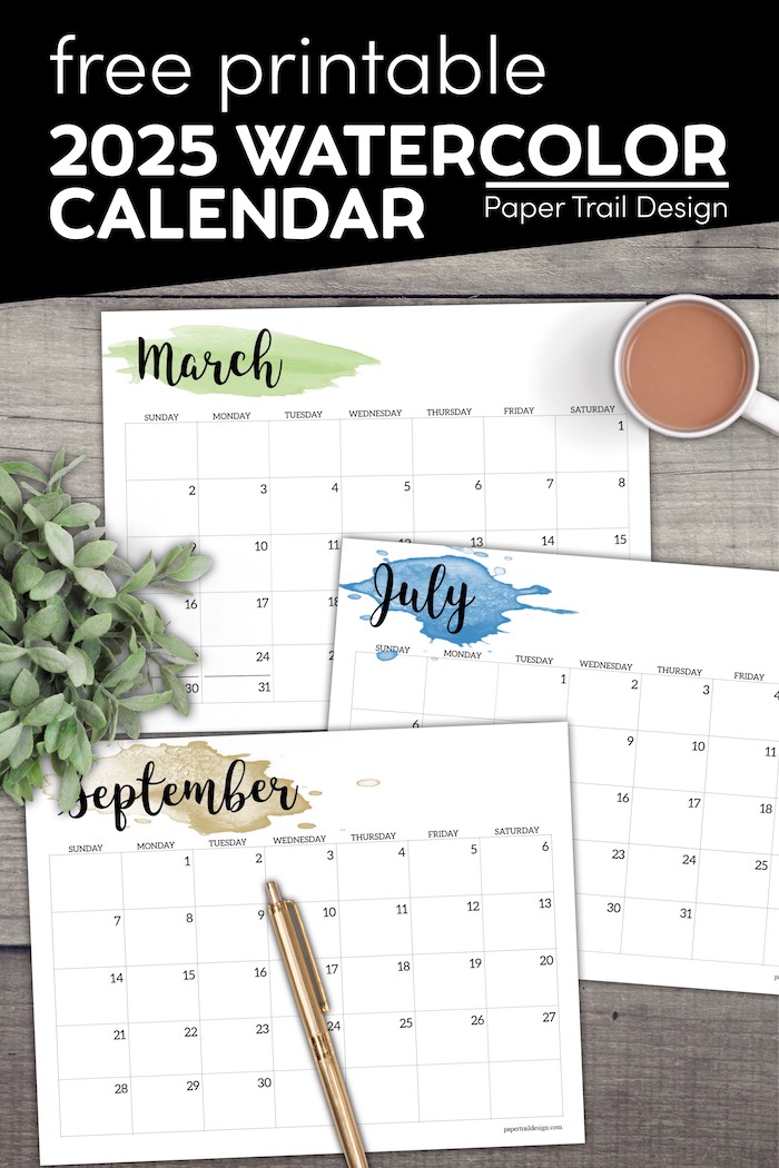2025 Calendar Printable - Watercolor - Paper Trail Design