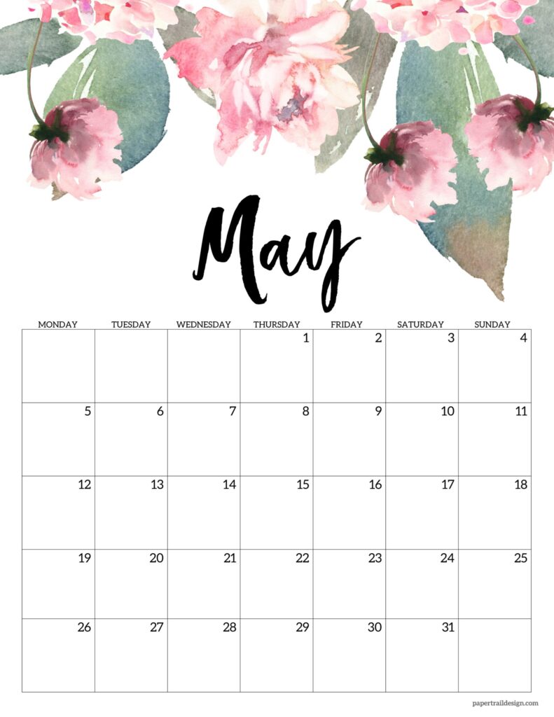 Free Printable 2025 Floral Calendar Monday Start Paper Trail Design