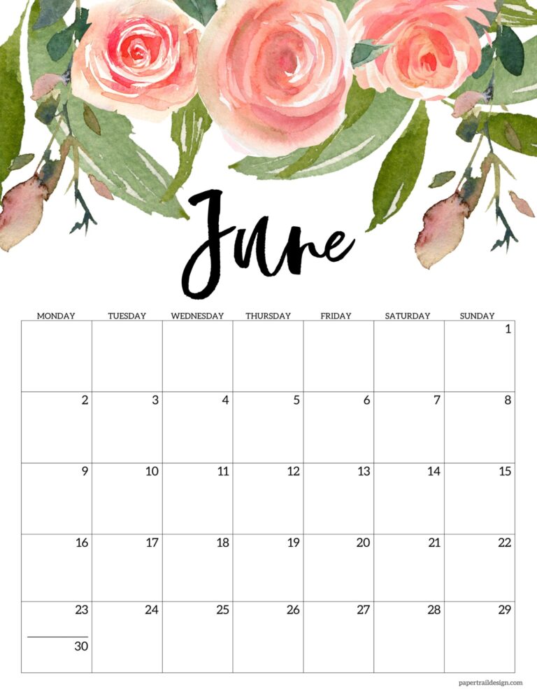 Free Printable 2025 Floral Calendar Monday Start Paper Trail Design