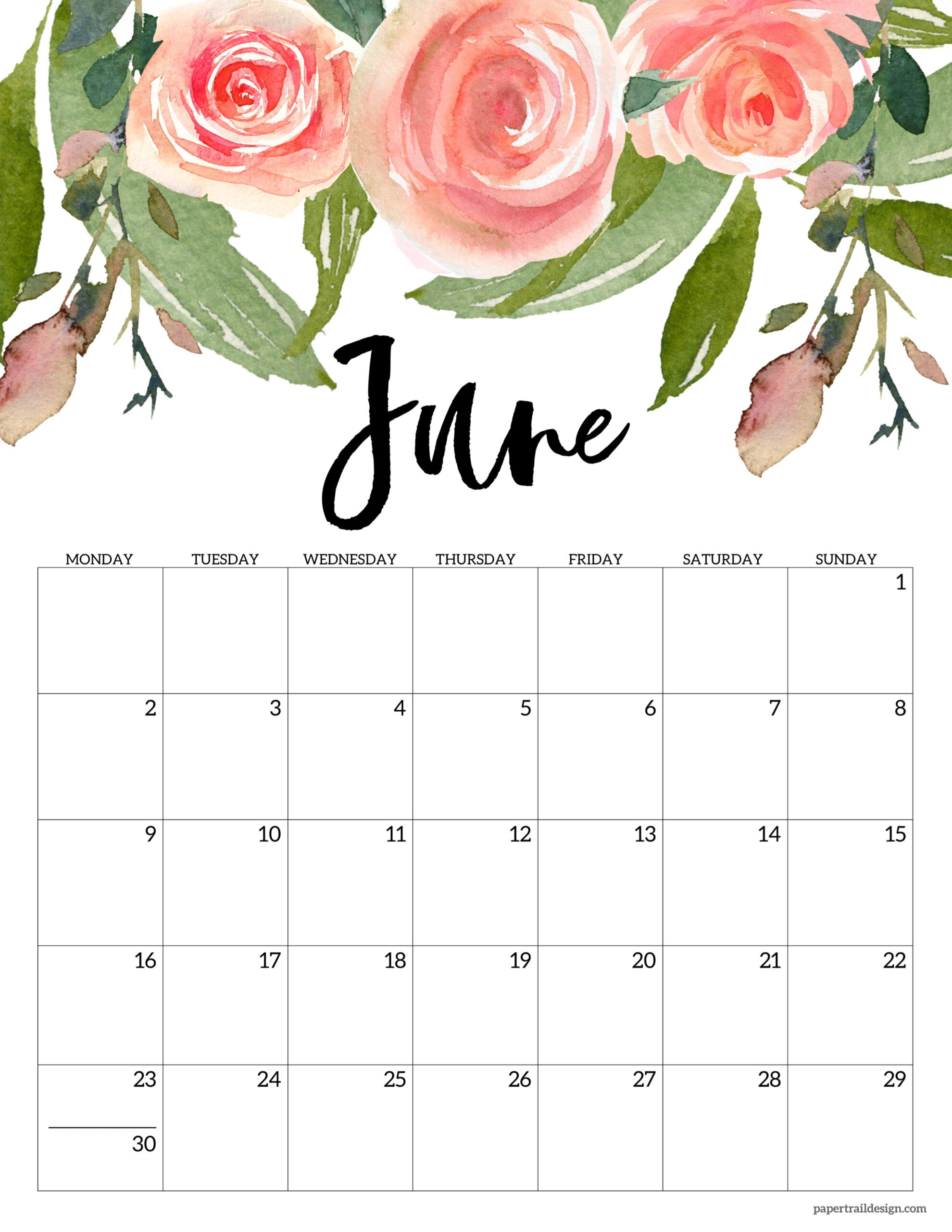 Free Printable 2025 Floral Calendar Monday Start Paper Trail Design