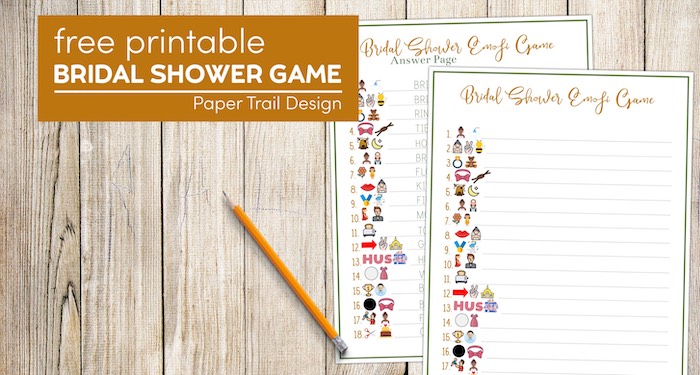 Bridal shower emoji game with bridal shower emoji game answers with text overlay -free printable bridal shower game