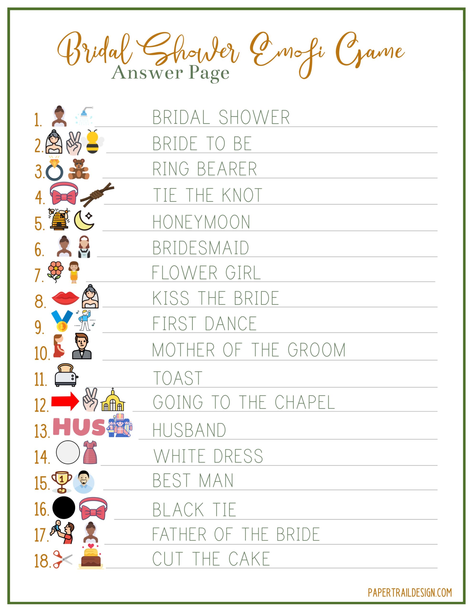 Free Printable Bridal Shower Game Emoji Paper Trail Design