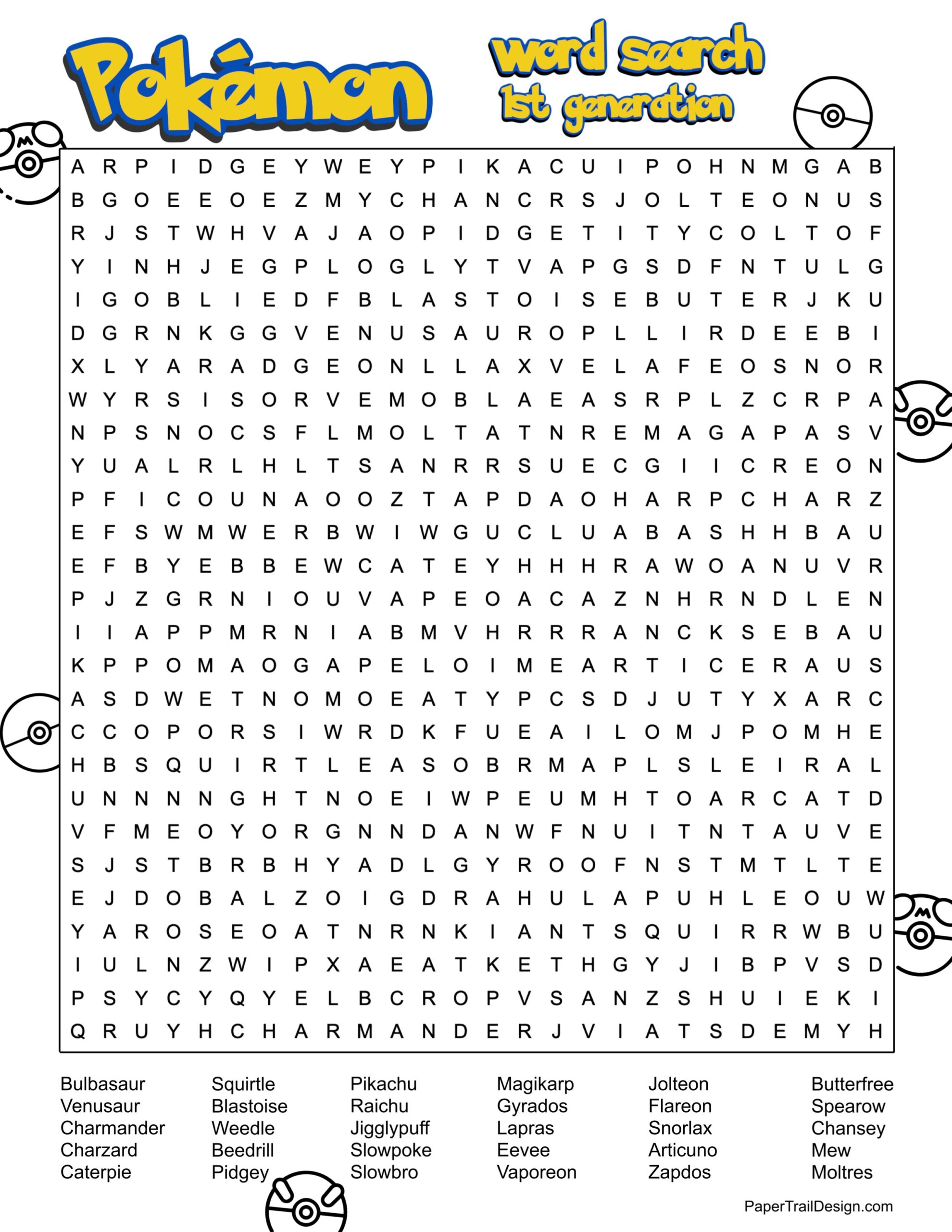 Pokémon Word Search Printable - Paper Trail Design