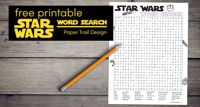 Star Wars themed word search with text overlay- free printable Star Wars word search