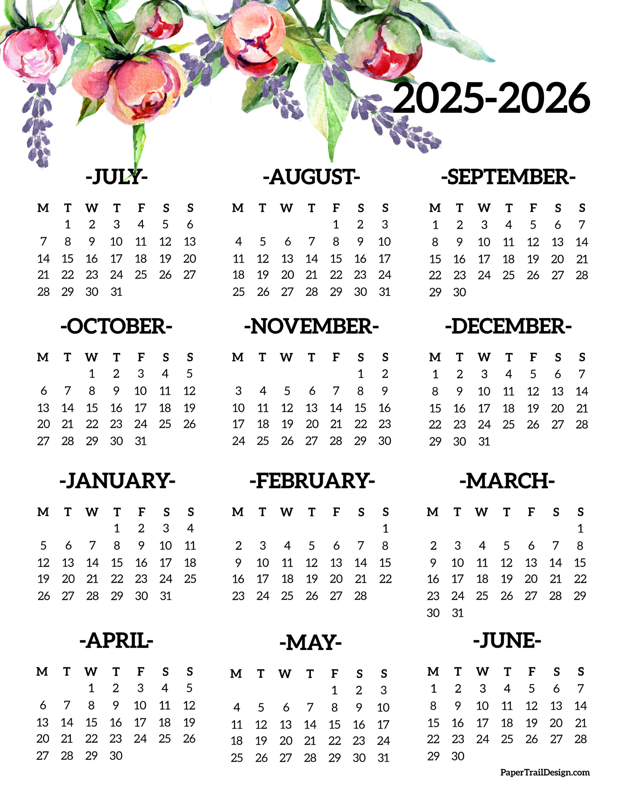 2025-2026 School Year Calendar Free Printable - Paper Trail Design