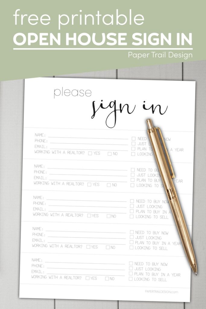 Realtor Open House Sign In Sheet - Paper Trail Design