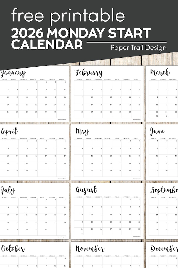 Free Printable 2026 Calendar - Monday Start - Paper Trail Design