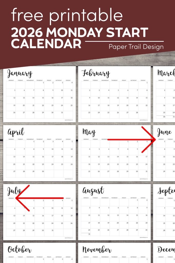 Free Printable 2026 Calendar - Monday Start - Paper Trail Design
