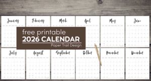 2026 Free Printable Monthly Calendar - Paper Trail Design