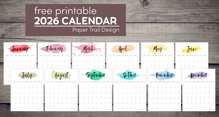 2026 Printable Calendar -Watercolor