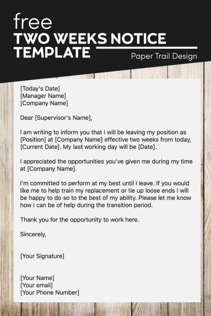 Two weeks notice template with text overlay- free printable two weeks notice template