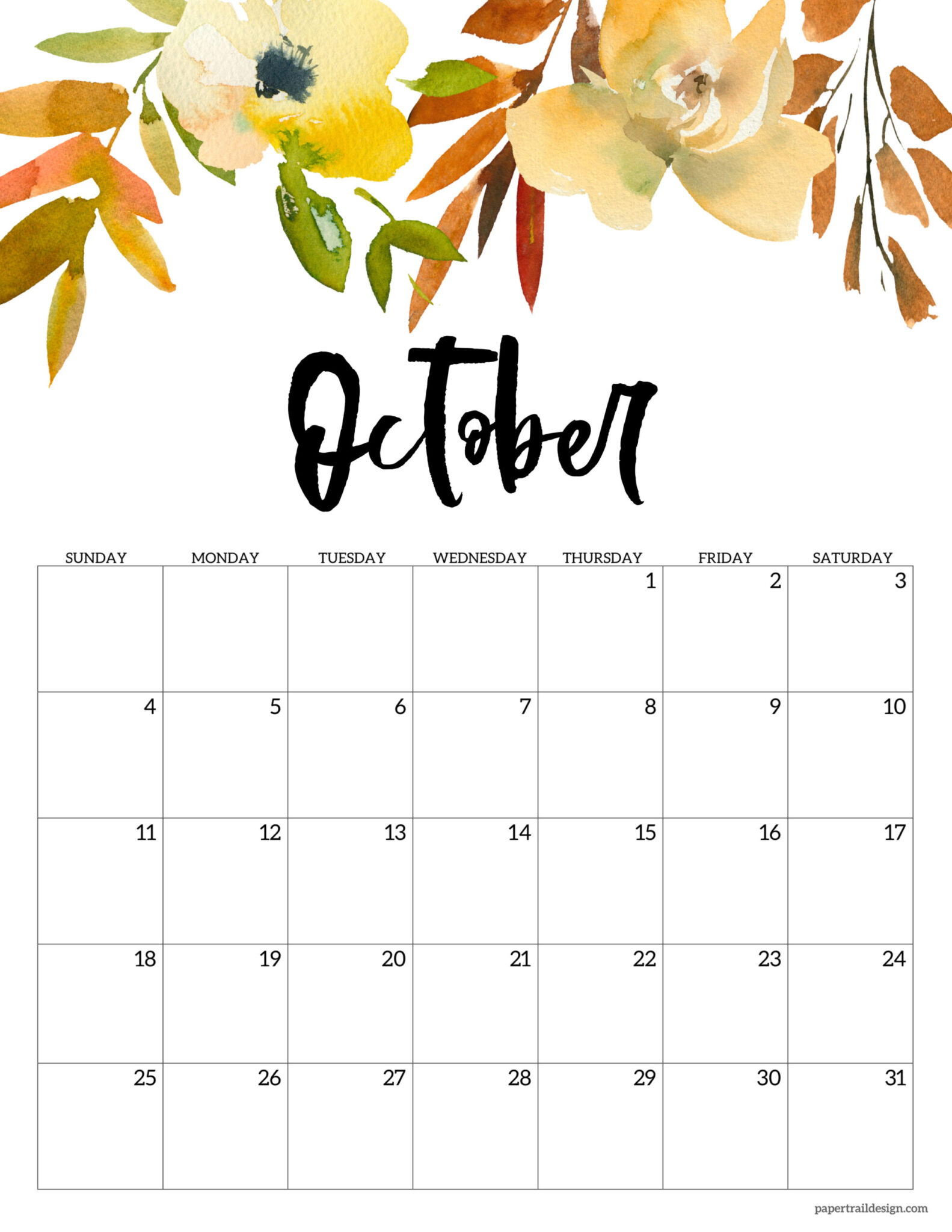 Free Printable Floral Calendar 2026 Paper Trail Design
