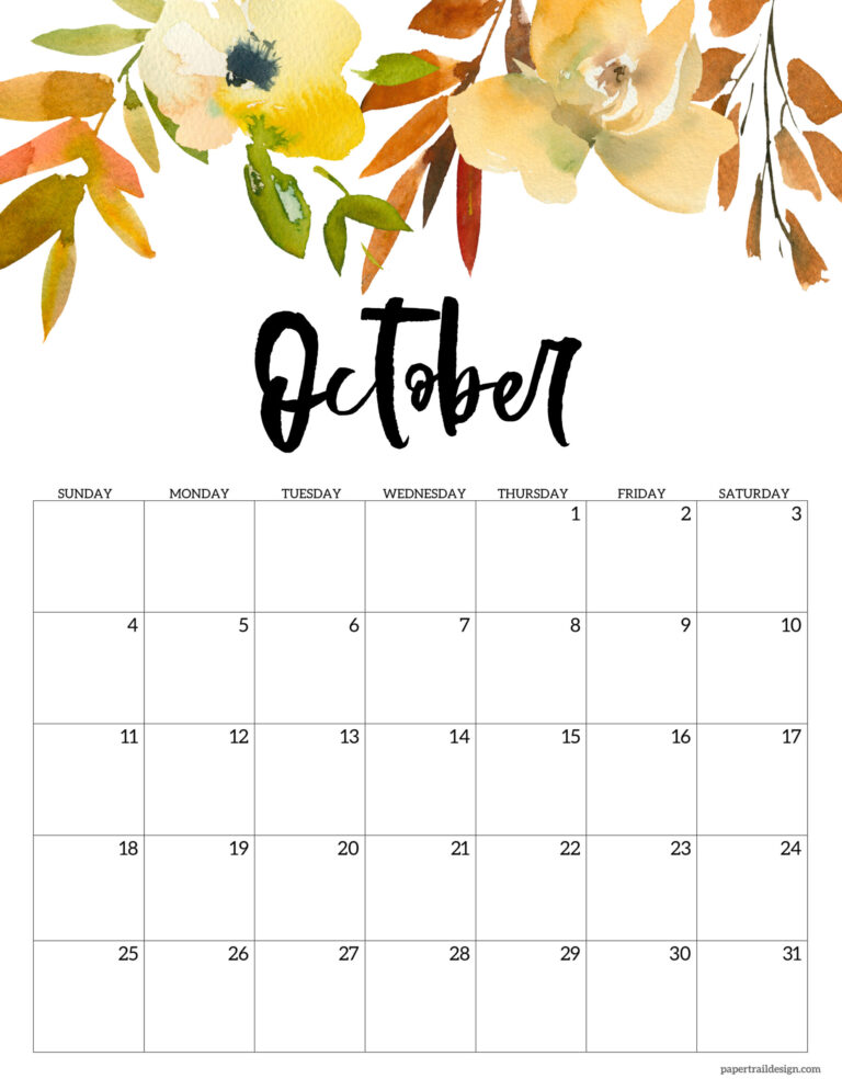 Free Printable Floral Calendar 2026 - Paper Trail Design