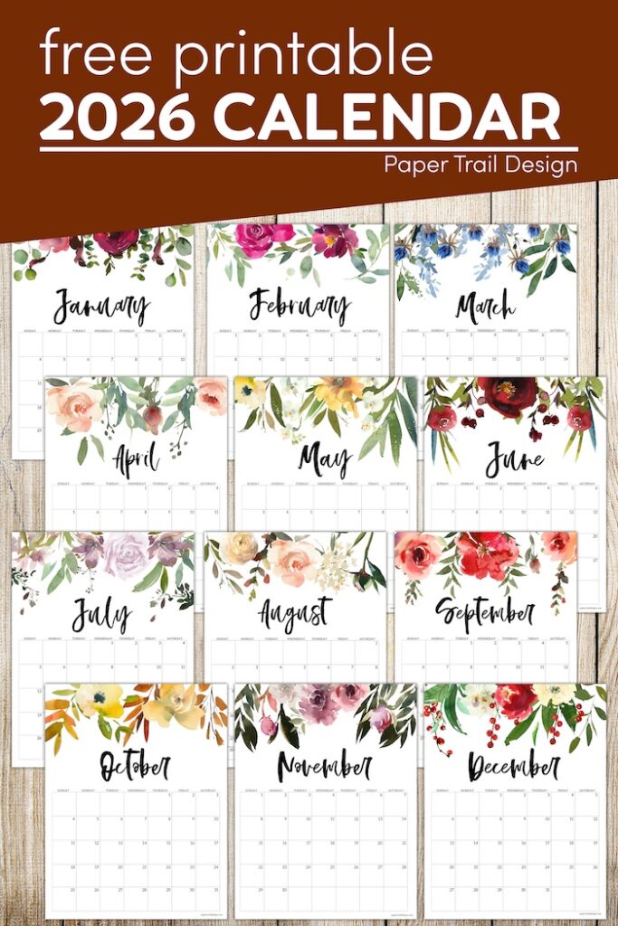 Free Printable Floral Calendar 2026 Paper Trail Design