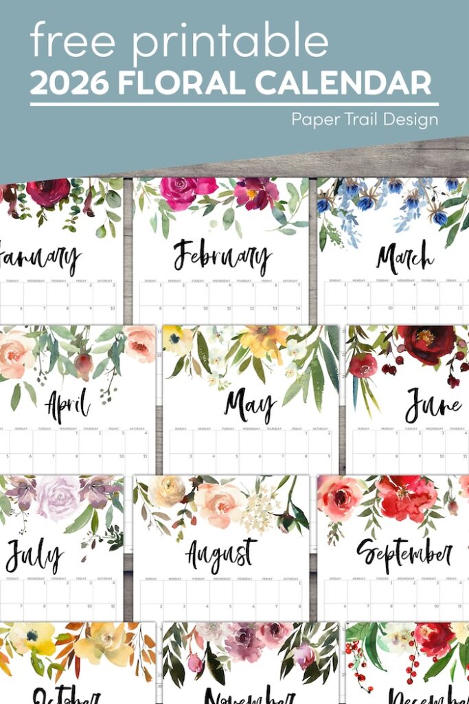 Free Printable Floral Calendar 2026 Paper Trail Design