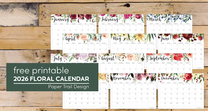 Horizontal Floral Printable Calendar -2026
