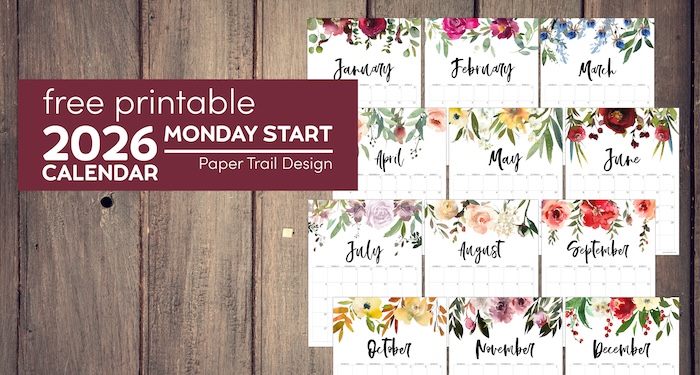 Free Printable 2026 Floral Calendar – Monday Start