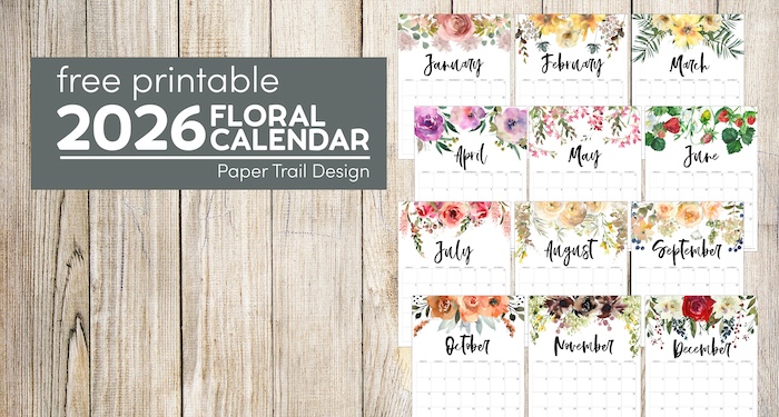 Floral calendar pages to print for free for you planner with text overlay- free printable 2026 floral calendar