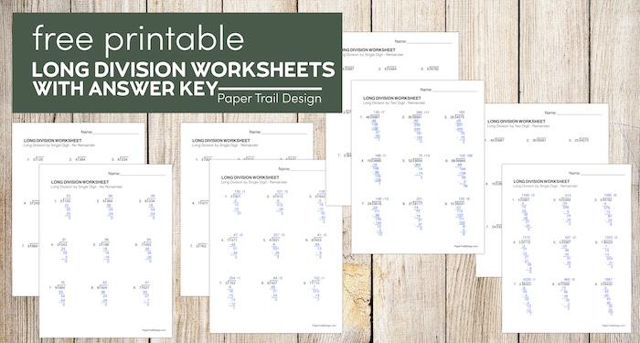 Long division worksheets to print for free with text overlay- free printable long division worksheets with answer key