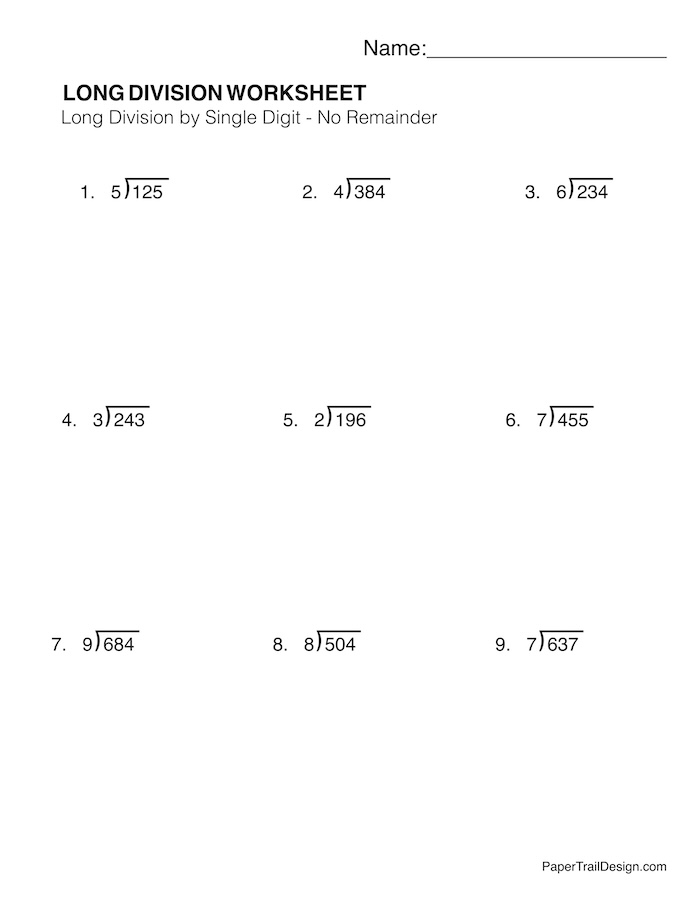 Long Division Worksheets Paper Trail Design