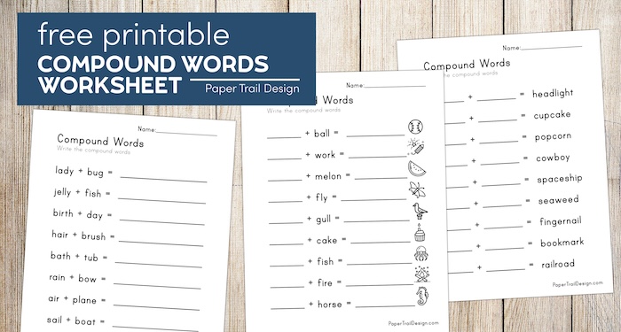 Compound words for kindergarten worksheets with text overlay- free printable compound words worksheet