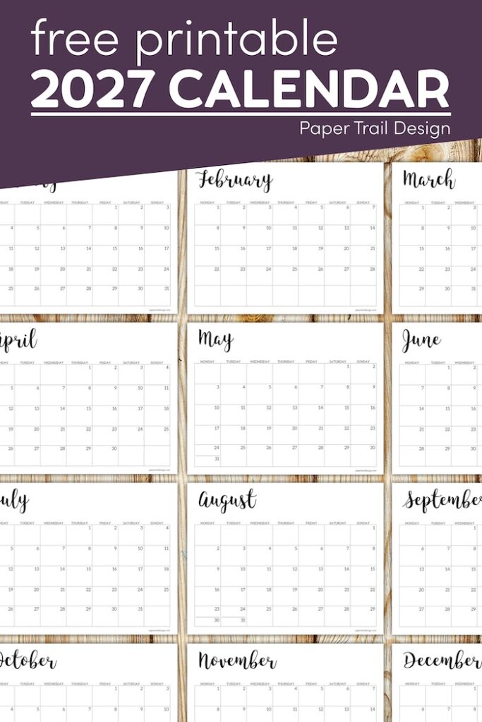 2027 Calendar Printable Free Template - Paper Trail Design