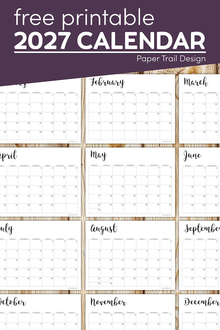 2027 Calendar Printable Free Template - Paper Trail Design