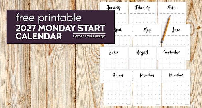 Vertical 2027 Monday Start Calendar