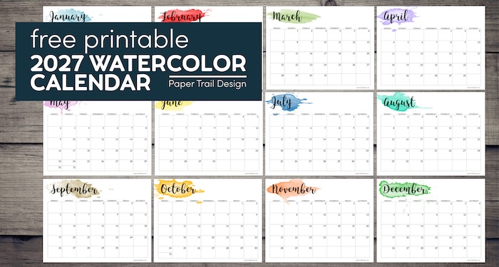 2027 Calendar Printable – Watercolor
