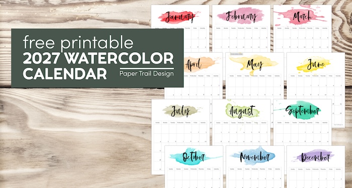 2027 Printable Calendar – Watercolor