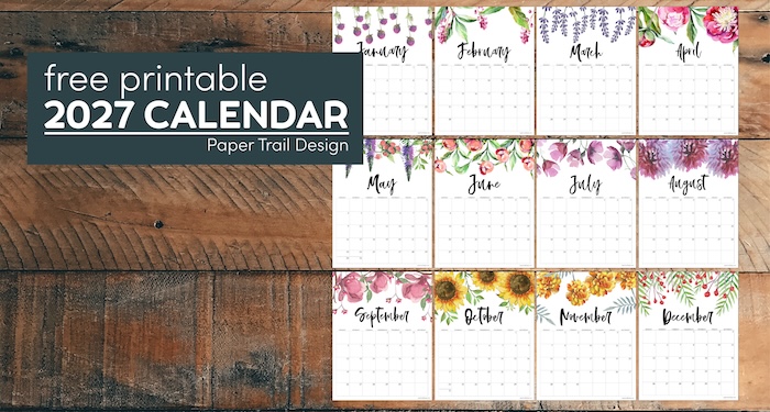 Free Printable Calendar 2027 – Floral