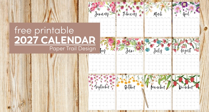Free Printable 2027 Floral Calendar