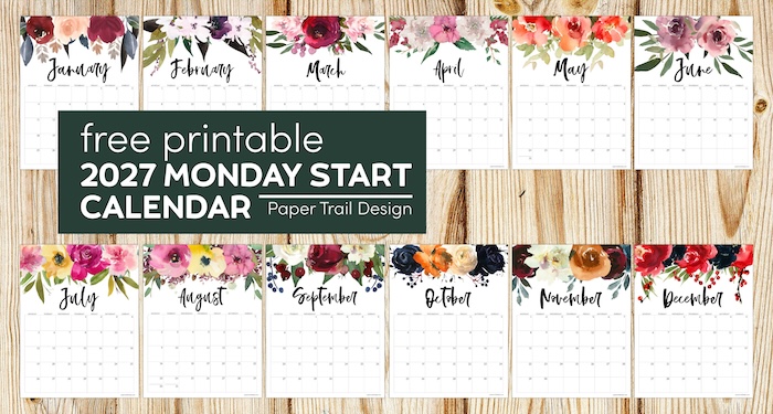 Free Printable 2027 Floral Calendar – Monday Start
