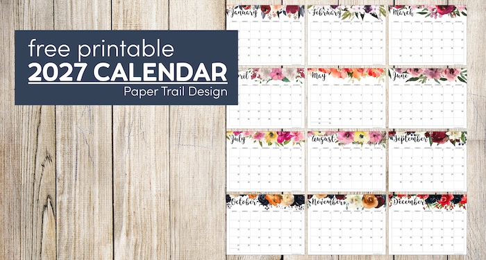 Horizontal Floral Printable Calendar – 2027