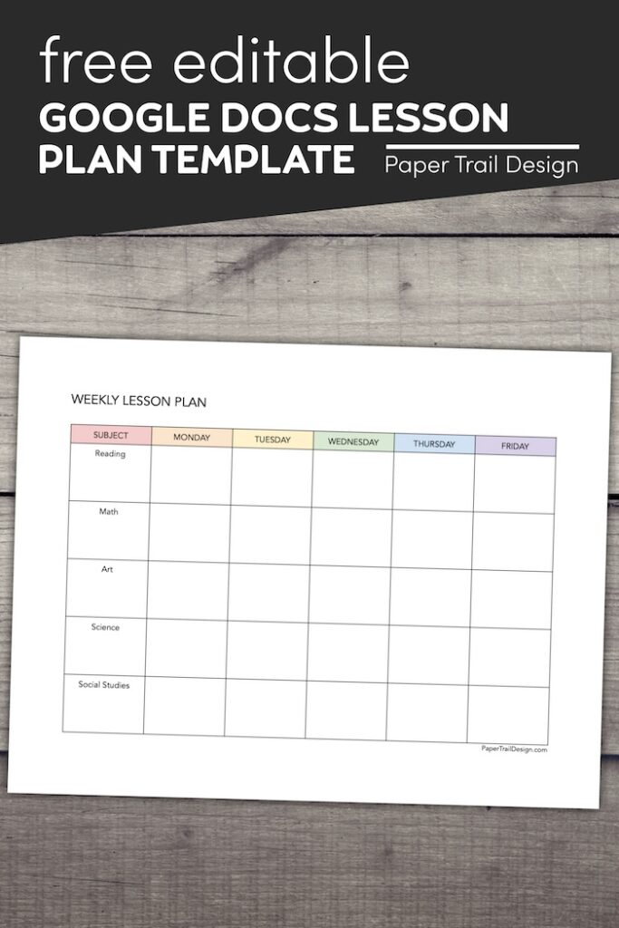 Weekly Lesson Plan Template for Google Docs - Paper Trail Design