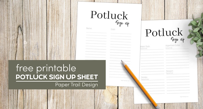 Potluck Sign Up Sheet