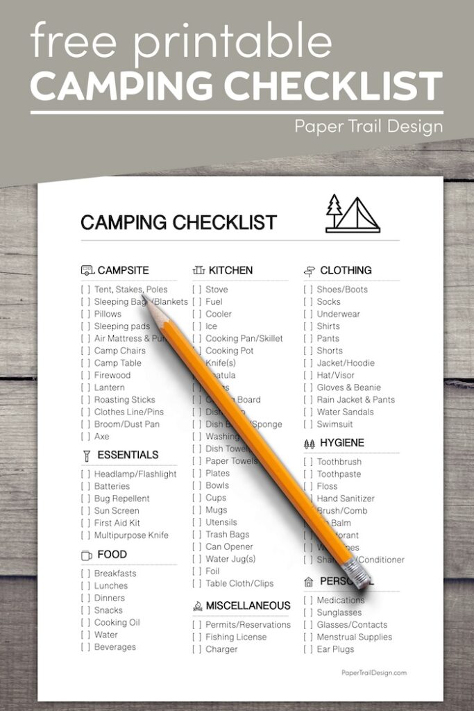 Camping Checklist - Paper Trail Design